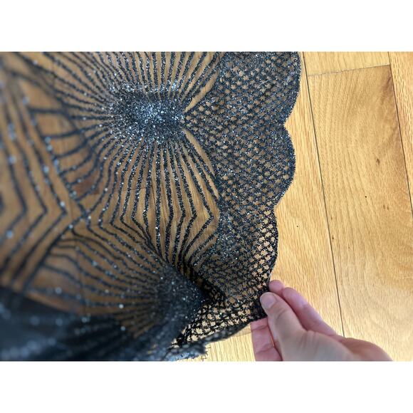 Lulu's Glitter Sweetheart Illusion Sheer Maxi Gown Scalloped Trim - Picture 6 of 9